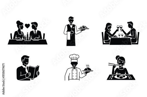 Restaurant Dining and Service Vector Icons