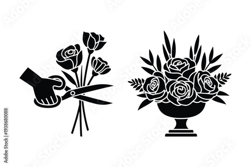 Flower Arranging and Bouquet Making Vector Icons