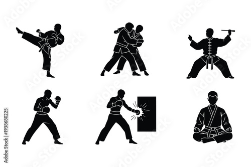 Martial Arts Silhouettes: Diverse Combat Sports and Disciplines