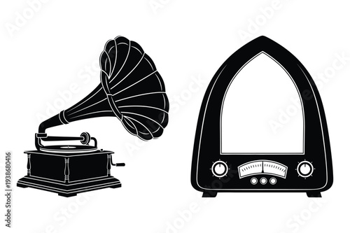 Vintage Music Players: Gramophone and Retro Radio