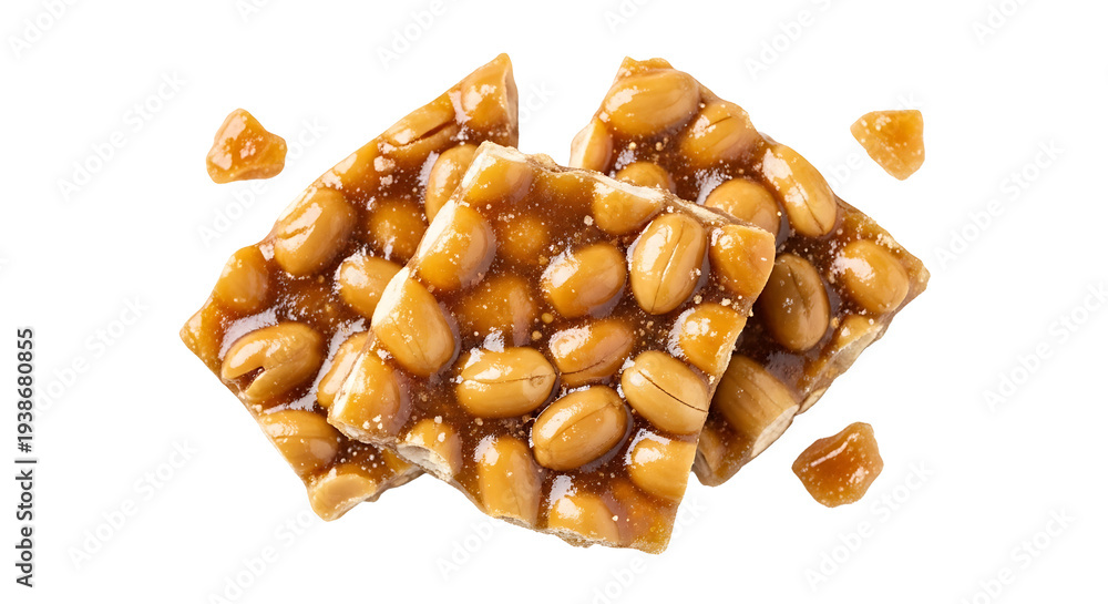 Fototapeta premium A delicious peanut brittle candy on a with scattered pieces around it