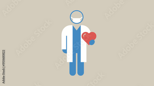 Medical professional holding a heart in a flat vector illustration style