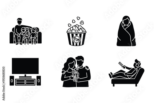 Cozy Family Movie Night at Home Icons