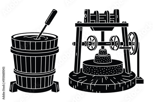 Vintage Butter Churn and Grain Press