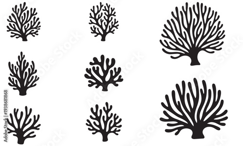 Set of Coral Silhouettes Vector Illustration – Underwater Reef Marine Life Shapes Collection