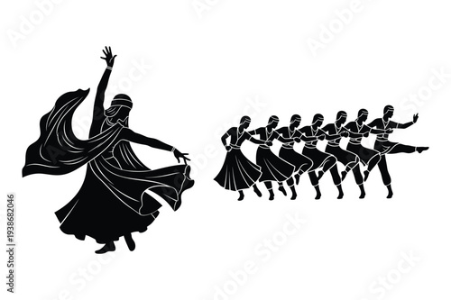 Traditional and Group Dancers Silhouette