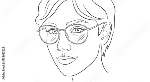 Woman wearing round glasses smiling.