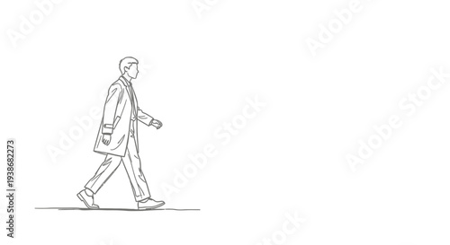 Businessman Walking Alone Sideways Profile.
