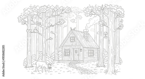 Cabin in the woods illustration.
