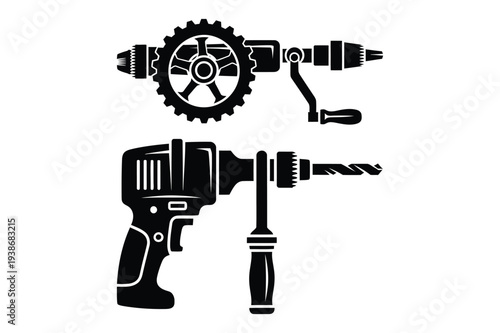 Hand Drill and Electric Drill Tools Vector