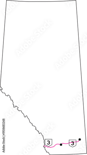 Highway 3 (Crowsnest Highway) Alberta AB Canada Map – Southern Alberta Route Vector
