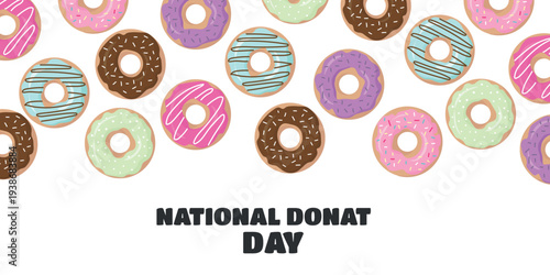 National Donut Day Background with Sweet Donut Pattern