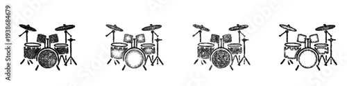 Sketch drum set icon design set