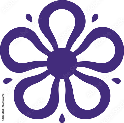 Stylized purple flower with five petals and teardrop accents creates a simple graphic