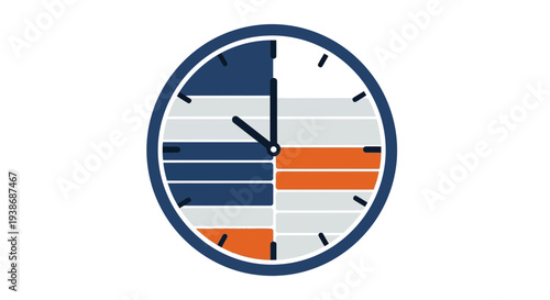 stylized clock face with blue orange and gray colors