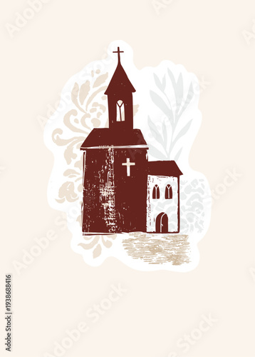 Hand drawn collage style christian greetings card. Faith design . Isolated flat vertical vector sticker shape ready to print. religious poster, church bulletin. Modern bible journaling aesthetic