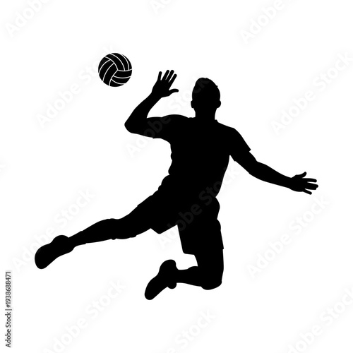 Volleyball Player Jump Hit Silhouette – Volleyball Attack Action Vector.