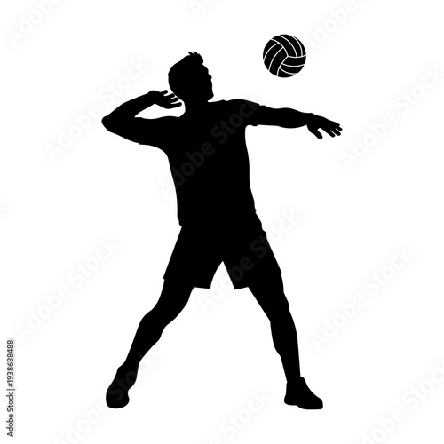 Volleyball Player Serving Ball Silhouette – Athlete Serve Action Vector.