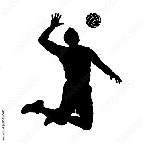 Volleyball Player Jump Serve Silhouette – Athlete Jumping Hit Vector.