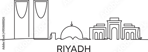 Riyadh line travel skyline with historic architecture famous buildings and landmarks design vector