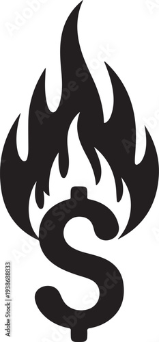Burning Dollar: A stark visual metaphor of the dollar symbol engulfed in flames, illustrating the concept of financial loss and economic instability. 