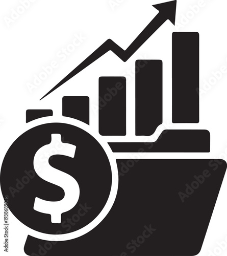Financial Growth Visual: A symbolic representation of financial prosperity and expansion, featuring a dollar sign, bar graph, and upward arrow. Reflecting the dynamic of increasing profit.