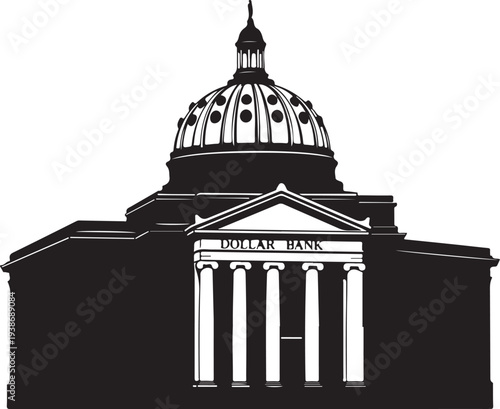 Architectural Marvel: A detailed, monochromatic illustration showcases the grandeur of a classically designed building with a domed roof and stately columns, a testament to enduring architecture.