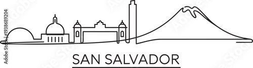 San Salvador skyline single line drawing cityscape landmark architectural buildings city