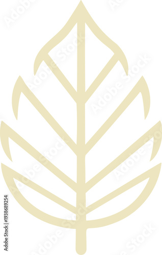 Simple light yellow outline of a leaf with internal ribs and veins on white