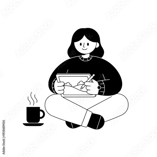 Digital nomad lifestyle illustration or Simple digital artist character