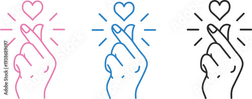 Hands forming heart shapes in pink blue and black