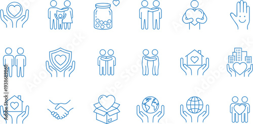 Collection of 15 unique blue line drawings of various objects