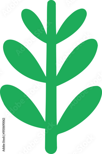 Simple green plant with symmetrical leaves conveys growth and freshness in a minimalist style