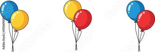 Three clusters of colorful balloons on strings