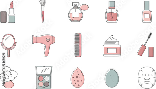 Collection of blush and makeup brush illustrations