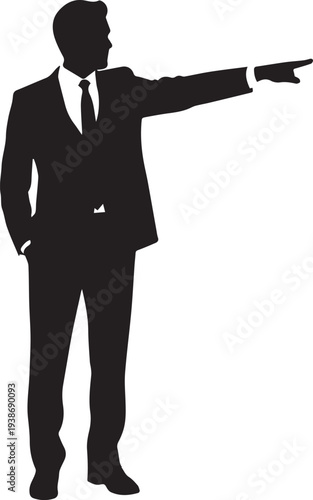 Full Body Silhouette of a Businessman in a Suit Pointing Forward with Authority