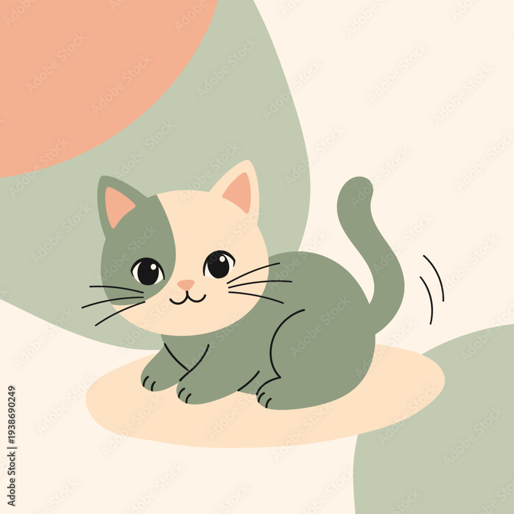 Fototapeta premium Green and White Cat on Abstract Background