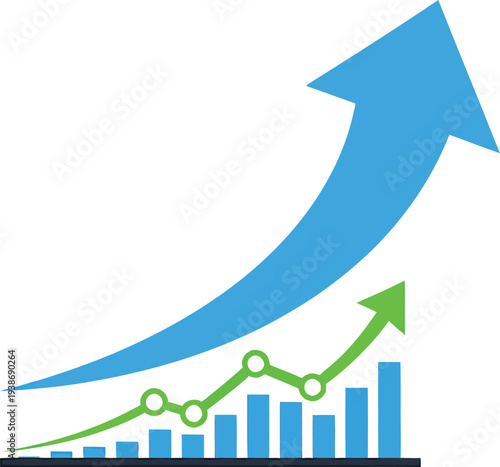 Growing trend with increasing graph and upward arrow