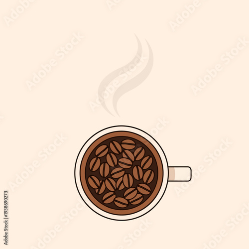 Coffee Cup with Coffee Beans and Steam