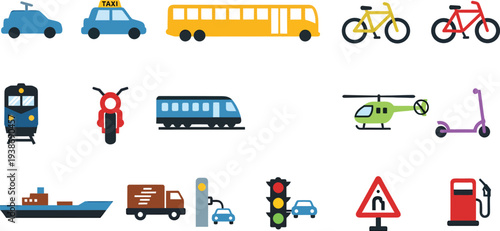 Transportation vehicles and road safety icons