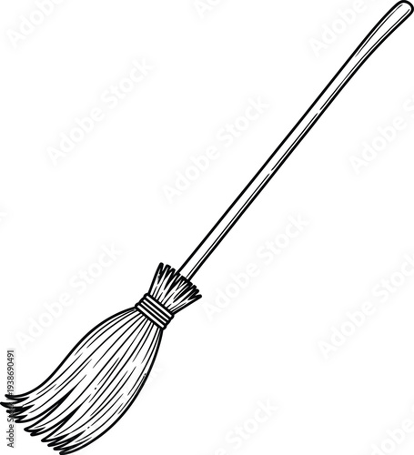 A traditional broom with a long wooden handle and bristles