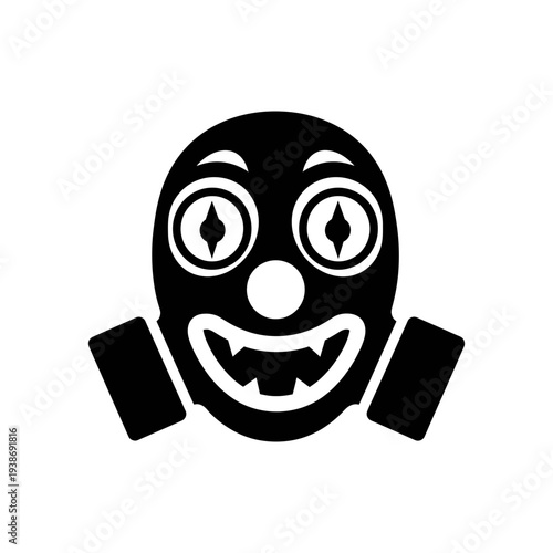 Stunning gas mask wearing cartoon character with creepy smile