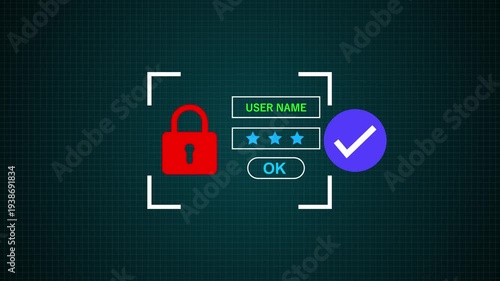 Security lock icon animation with grid background