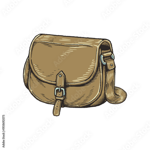 Vintage Leather Saddlebag Crossbody Bag Hand Drawn Vector