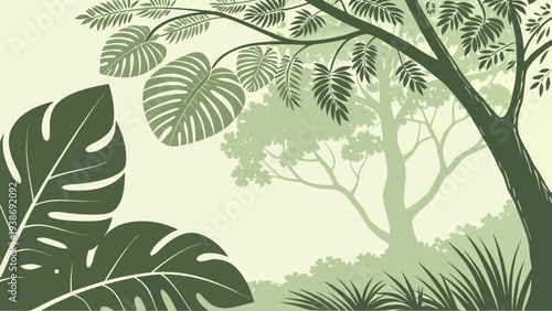 Close-up of minimalist tropical leaves (sustainability).