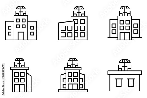 Rooftop deck linear icon set. Rooftop restaurant concept on white background