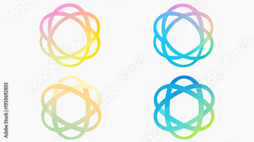 Four abstract gradient rings against a white backdrop. Each ring set features unique color palettes