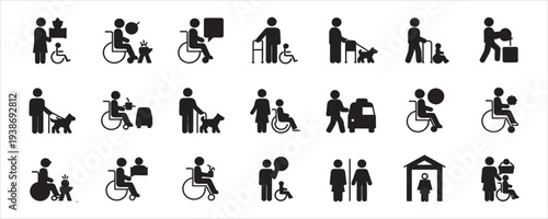 Accessible icons for people with disabilities and their companions in various scenarios