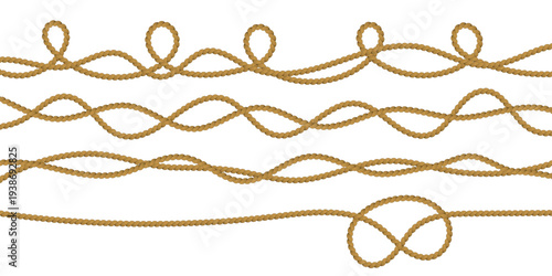 Collection of five textured brown rope decorative borders and patterns
