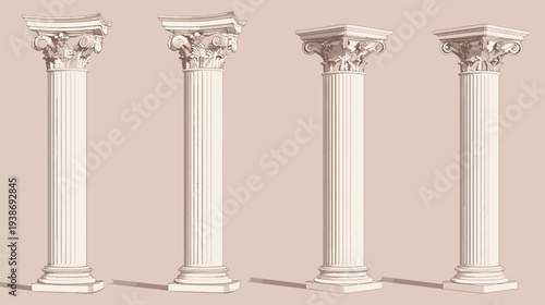 Digitized illustration of four classical architectural columns with detailed capitals and bases